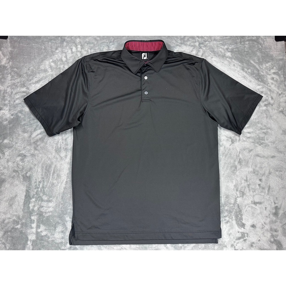 FootJoy Mens Large Black ProDry Golf Polo Shirt Short Sleeve Striped Trim Collar